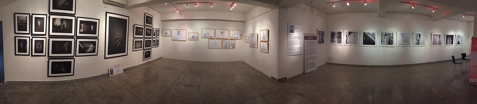 Panoramic installation view of Vikram Bawa’s photographs in Delhi